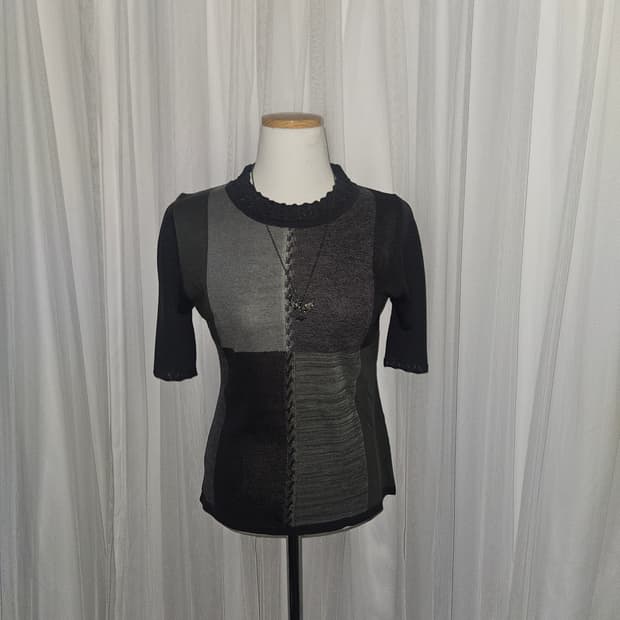 kurebi 무채색 패치워크 반팔 니트