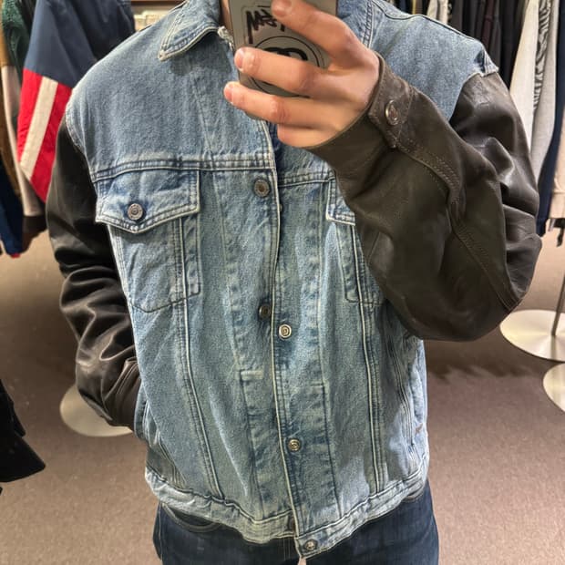 L)할리데이비슨 BIKER BLUES 빈티지 레더 데님자켓