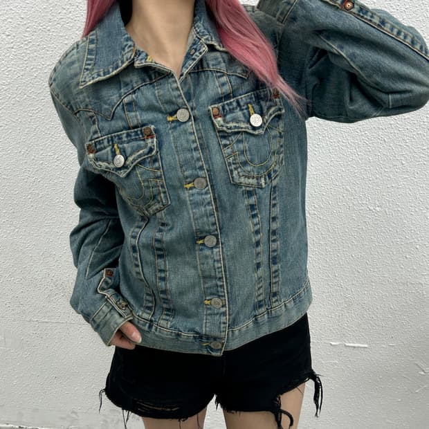 트루릴리젼 연청 스티치 트러커 자켓 M