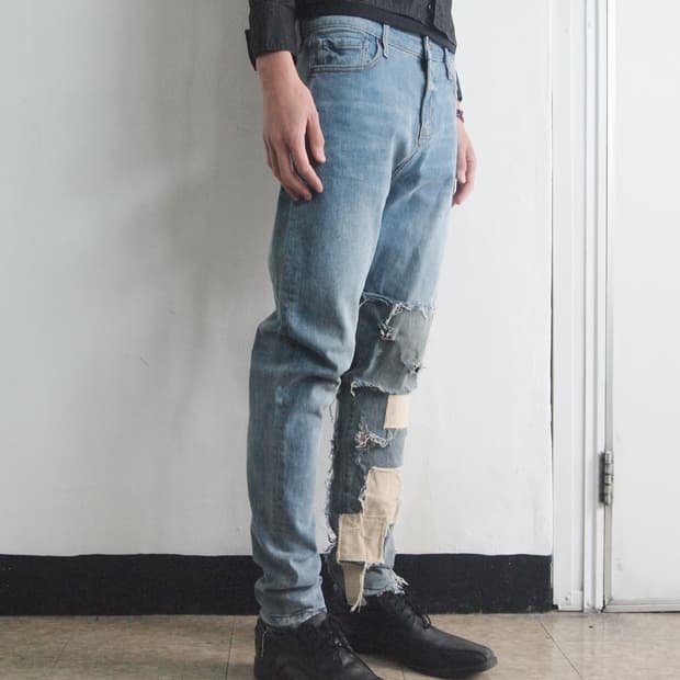 val kristopher 패치워크 디스트로이드 새깅 데님팬츠