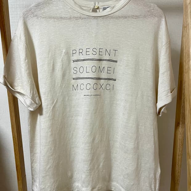 브루넬로 쿠치넬리 화이트 린넨 실크 혼방 티셔츠 L 정품