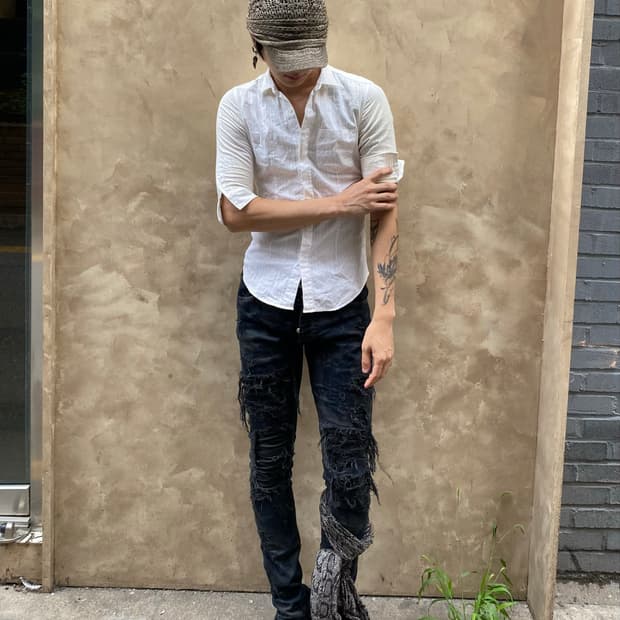 (Tornado Mart)Minimal White Slim Fit Shi