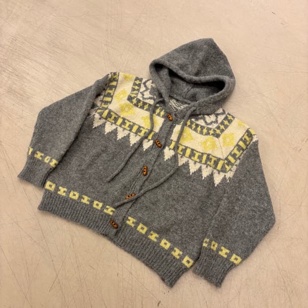 빈티지 패턴 후드 니트 가디건