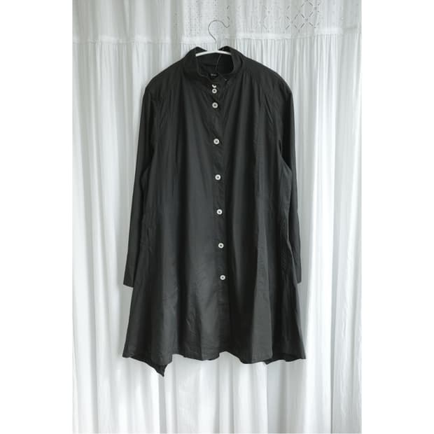 high-necked black dress
