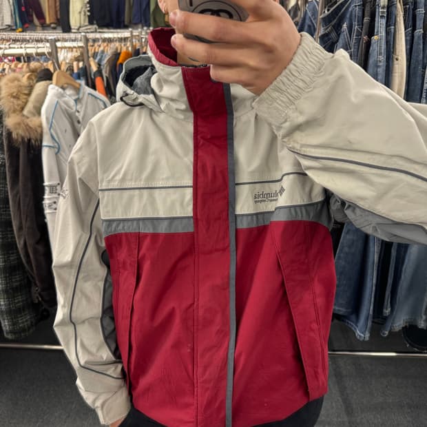 L)콜롬비아 빈티지 올드스쿨 그레이/버건디 배색 바람막이(수선)