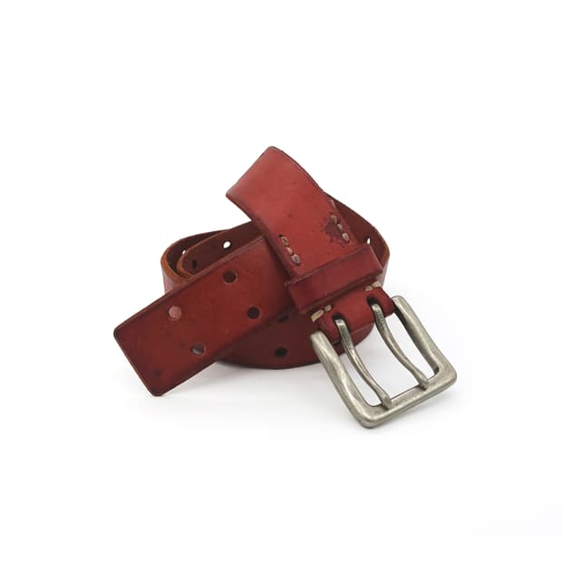 [105] LEATHER 빈티지 레드 태닝 더블 홀 롱 레더 벨트