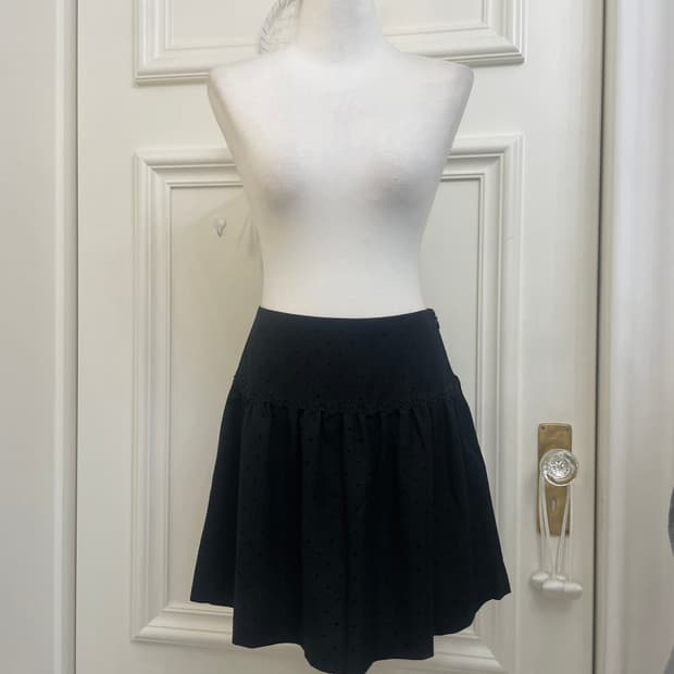 black dot lace point shirring mini skirt