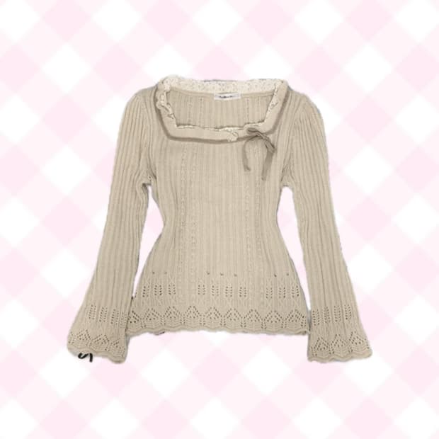 Japanese Vtg 라떼갸루 히메갸루 레이스 리본니트