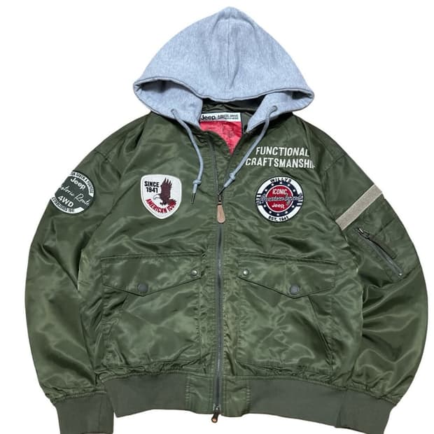 Jeep 지프 카키색 후드티 탈부착 항공점퍼