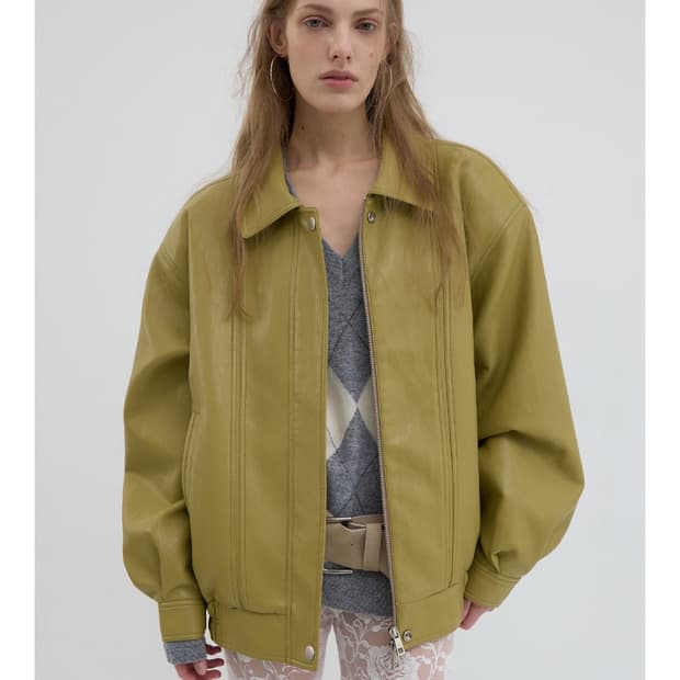 오버듀플레어 빈티지 레더 블루종 머스타드