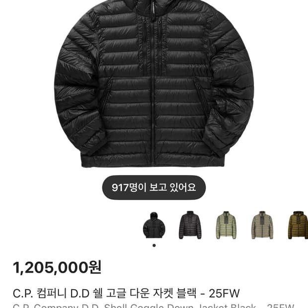 C.P. 컴퍼니 D.D 쉘 고글 다운 자켓 블랙 - 25FW