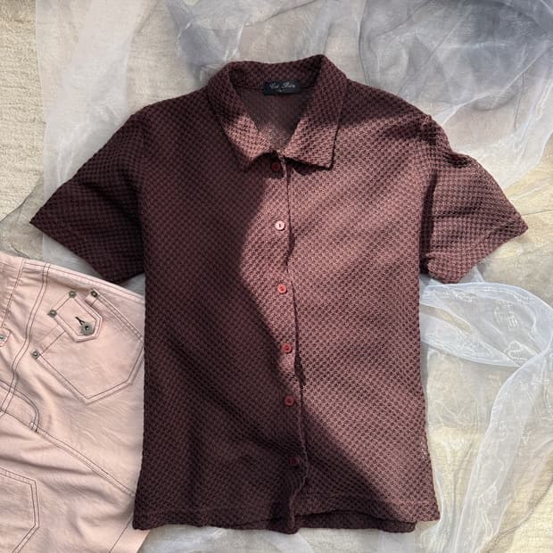  Brown Crochet Button Shirt 0154