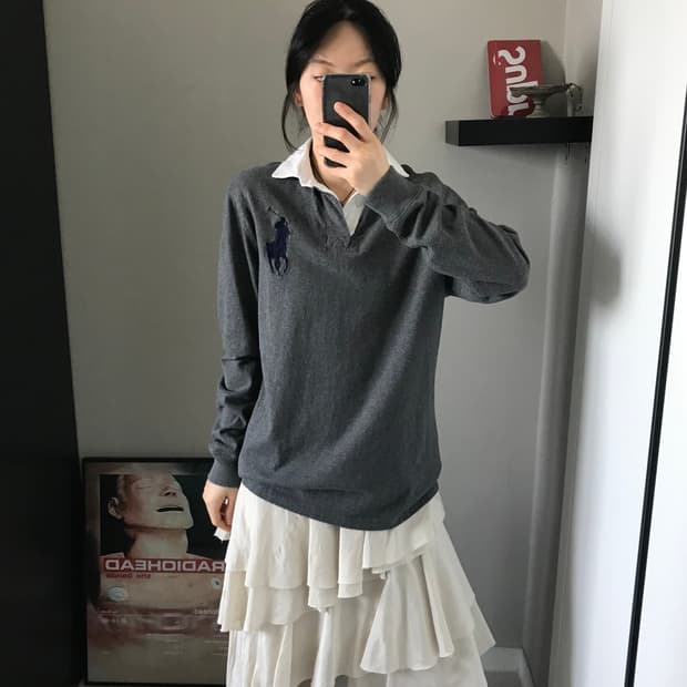 폴로 랄프로렌 빅포니로고 그레이 럭비티