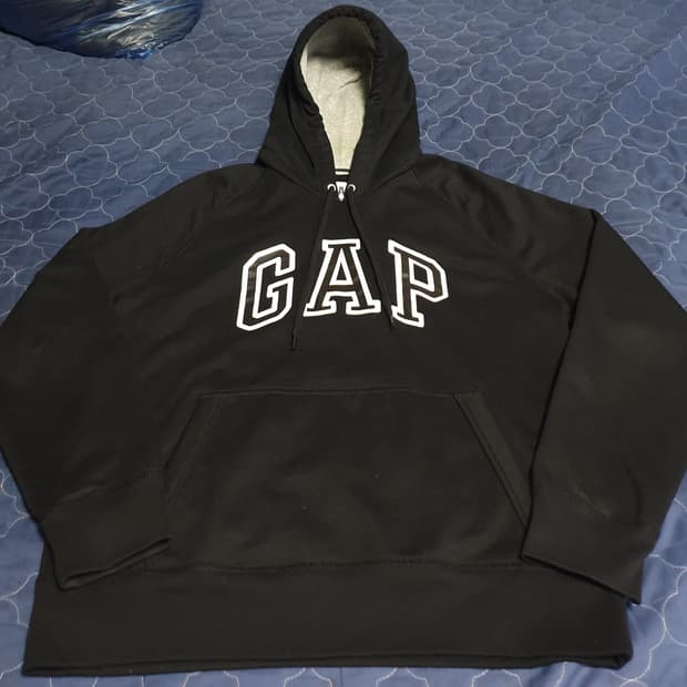 갭 레터링 레더패치 기모 후드티 블랙 (M)
