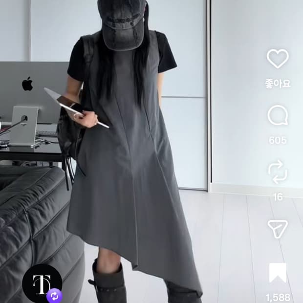 트리밍버드 나일론 핀턱 원피스 그레이