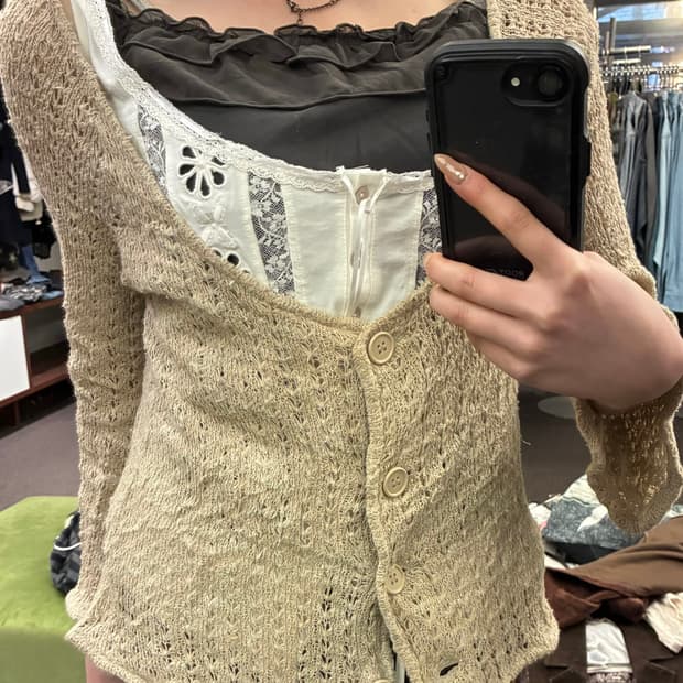 F)Japanese vintage 여성 펀칭 니트 가디건