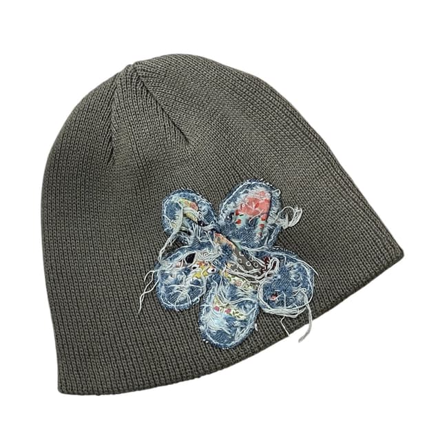Distressed flower beanie