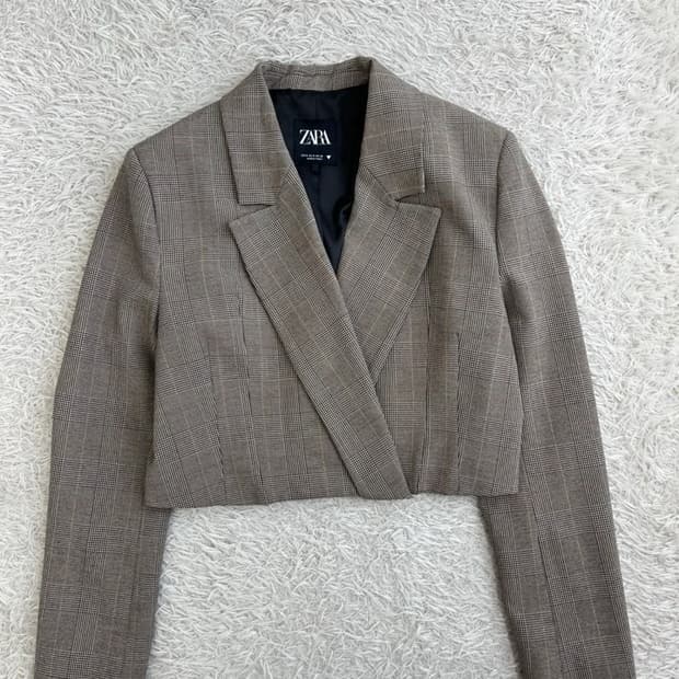 자라 글렌체크 크롭 자켓/#3369