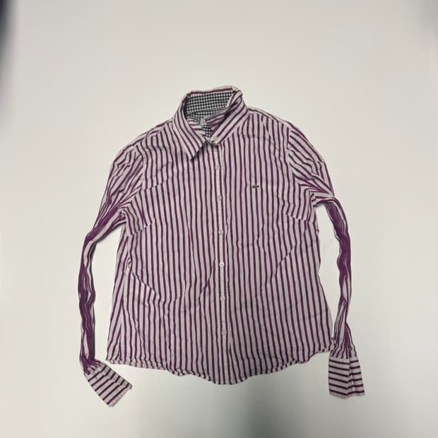 여성 라코스테 스트라이프 블라우스 셔츠 퍼플