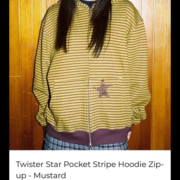 웹하우스 머스타드 스트라이프 후드집업