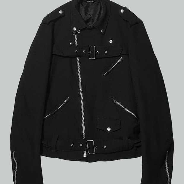 꼼데가르송 블랙 축융 폴리 더블 벨트 라이더 자켓
