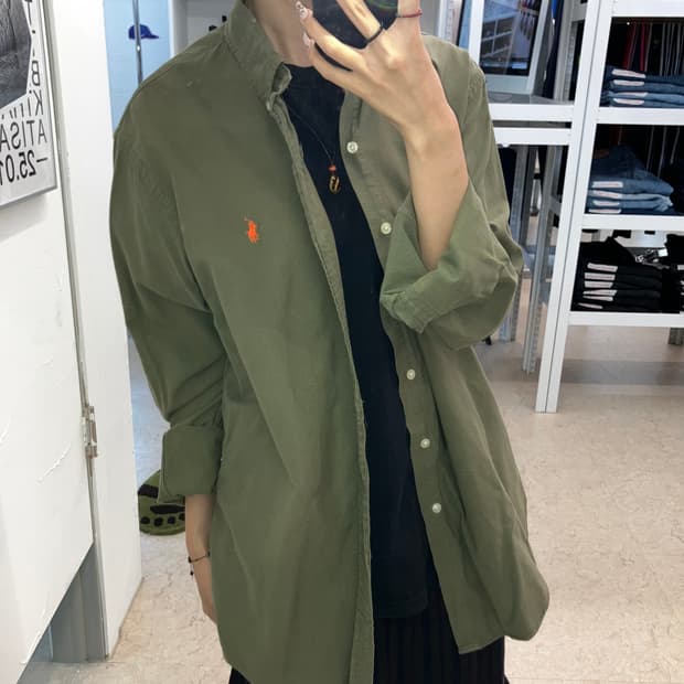 (M) POLO 폴로 랄프로렌 솔리드 셔츠 카키