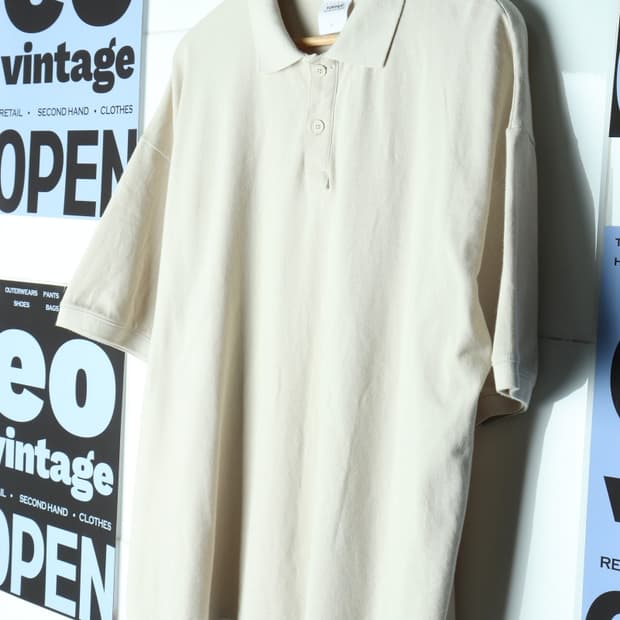 (L-2XL) 토피 반팔 카라 티셔츠 아이보리 박시 놈코어-H30753