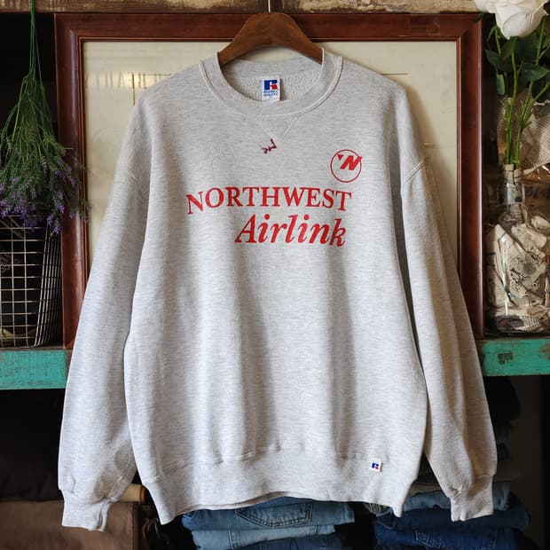 90s 러셀 맨투맨 스웻셔츠 노스웨스트 빈티지 레터링 그레이 XL