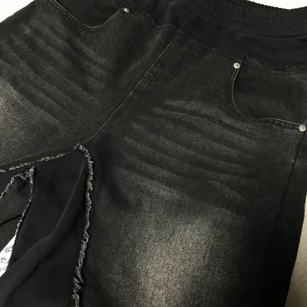   Yiyae Layered Cut-up Denim Pants Black