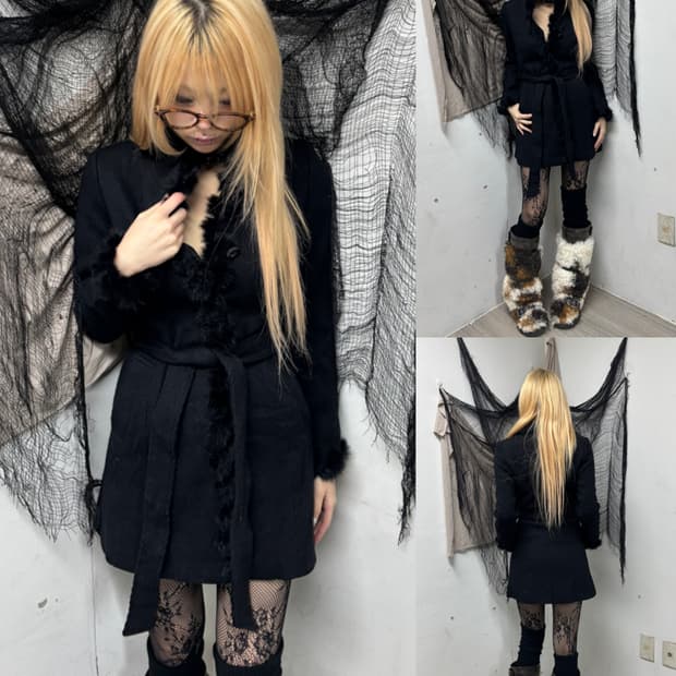 Minimal Design Fur&Button Detail Coat 