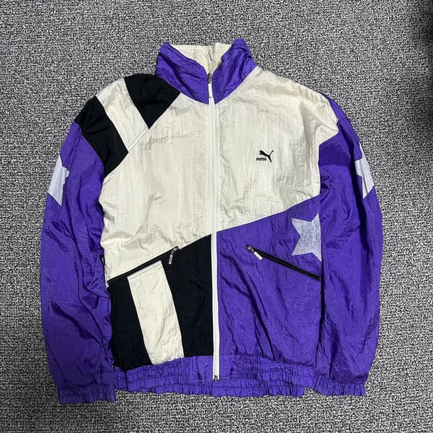 (M추천) 푸마 90s 올드스쿨 바람막이 자켓 퍼플 블랙 화이트