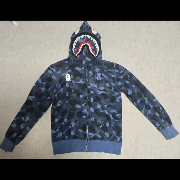 베이프 x PSG 샤크 후드집업 블루 카모 XXL