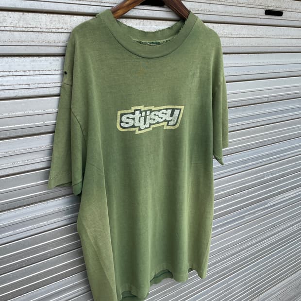 90s 스투시 빈티지 Distressed Green T-shirt