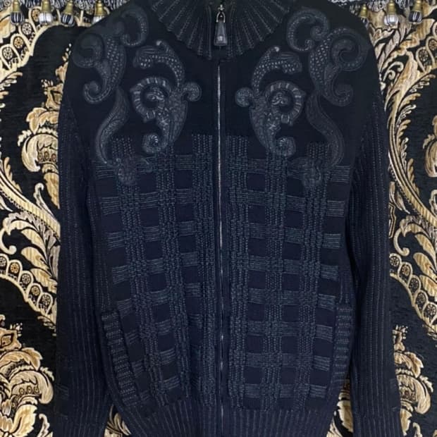 [정품] 베르사체 자카드 레더 니트 집업 블랙 M
