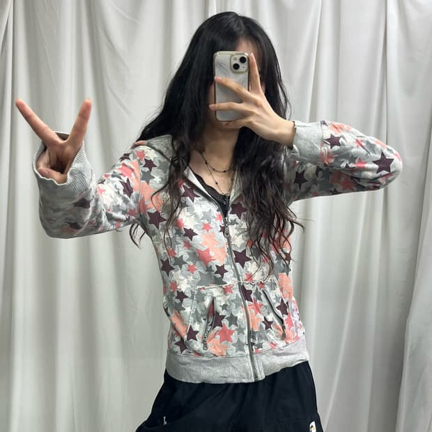 Vintage star pattern hood zip-up