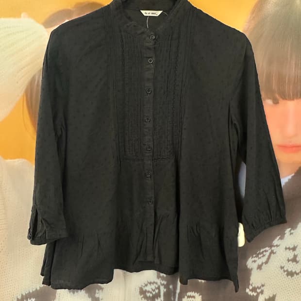 VINTAGE 블랙 레이스 도트 블라우스