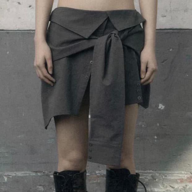 보헤미안서울 보헴서 언발란스 셔츠 스커트 그레이 M