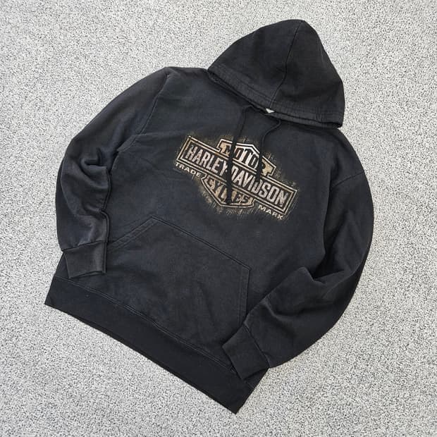 [S] 할리 데이비슨 블랙 로고프린팅 후드 티셔츠 0102YH1