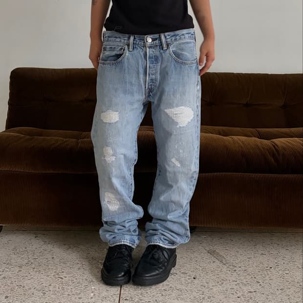 00s Levi’s 501 데미지 라이트워시 데님 팬츠