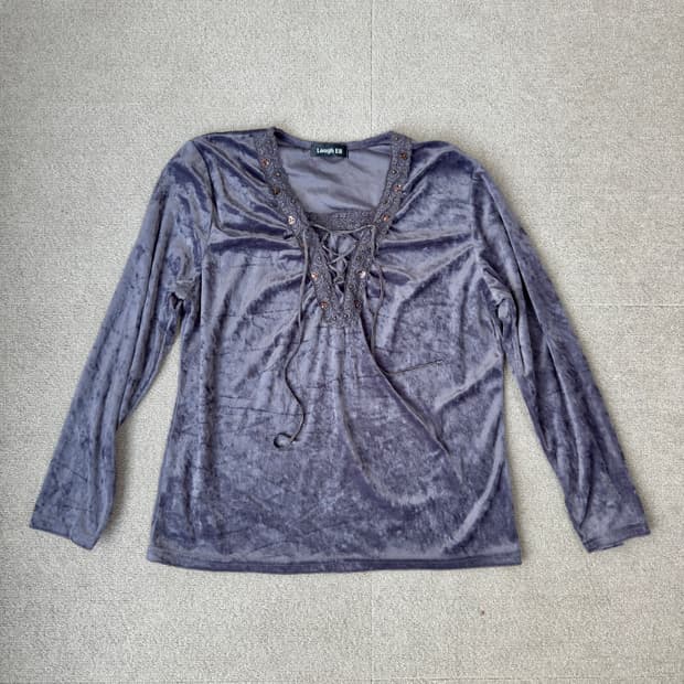 Laugh Eli 보헤미안 벨벳 레이스업 블라우스 갸루 y2k