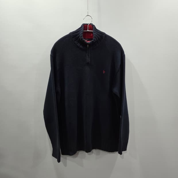 폴로랄프로렌 코튼 풀오버 하프집업 니트 네이비 XL