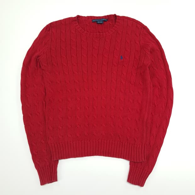 CN827W M 폴로 랄프로렌 레드 라운드 케이블 긴팔 니트 스웨터