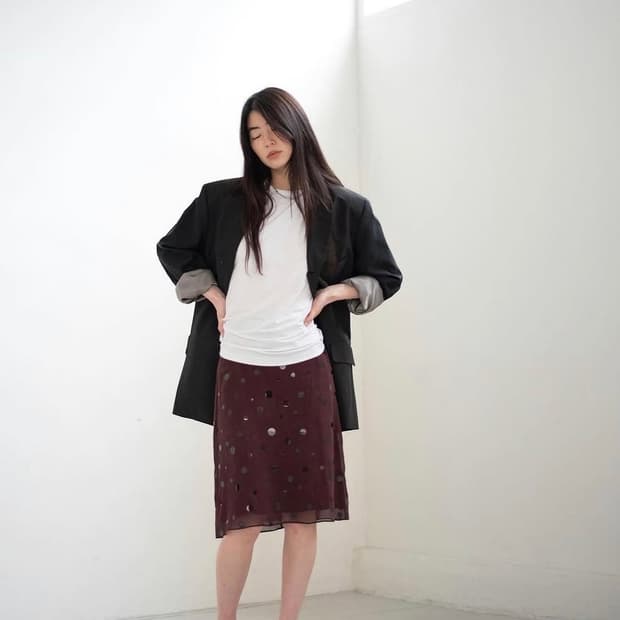 티크 teak dot silk skirt