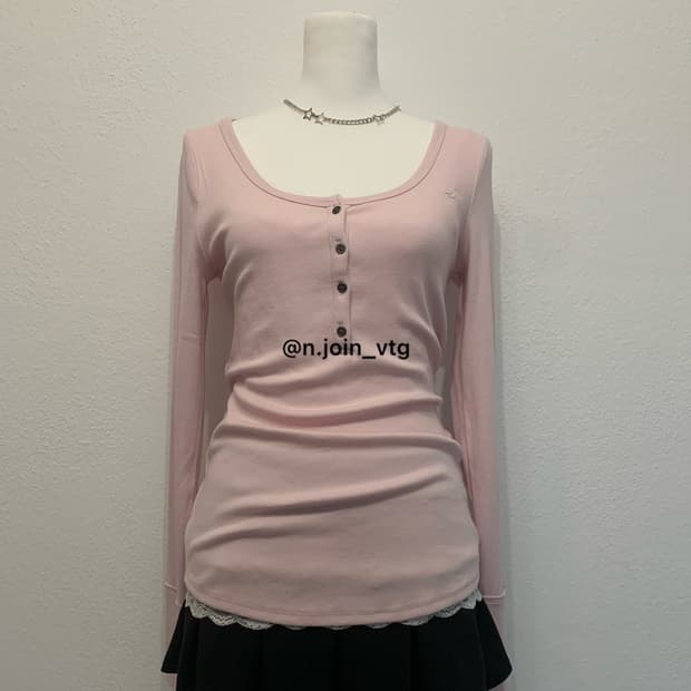 홀리스터 헨리넥 핑크 롱슬리브