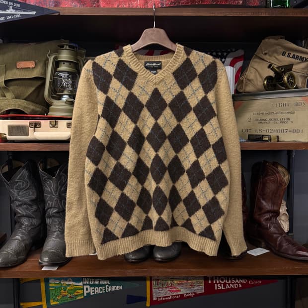 에디바우어 아가일 패턴 울 빈티지 니트 / 아웃도어 엘엘빈