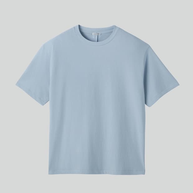 렉토 26SS 절개 자수 오버핏 코튼 반팔 티셔츠 스카이블루