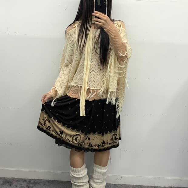 엑시즈팜깔 페어리테일 라떼 미디스커트