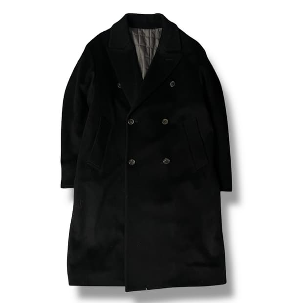 로파이 울 혼방 블랙 더블 미디 누빔 코트 M