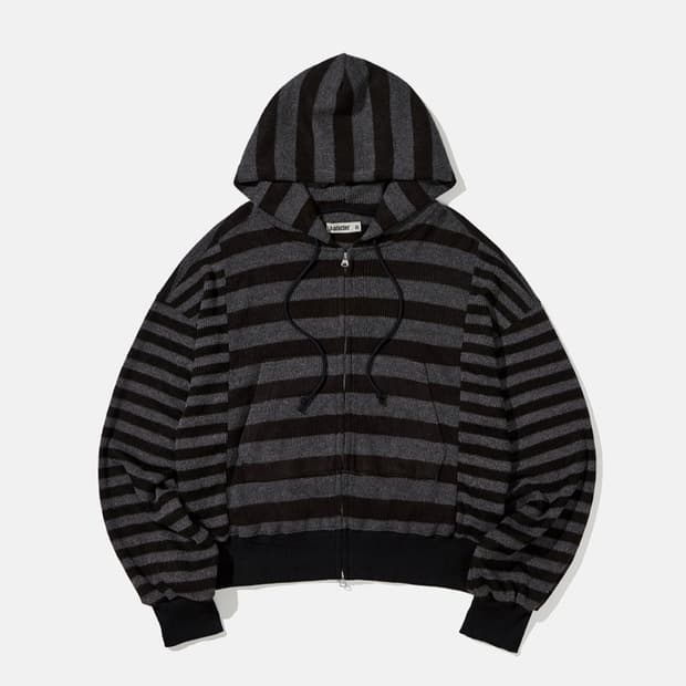 카락터 스트라이프 니트 후드 집업[1]