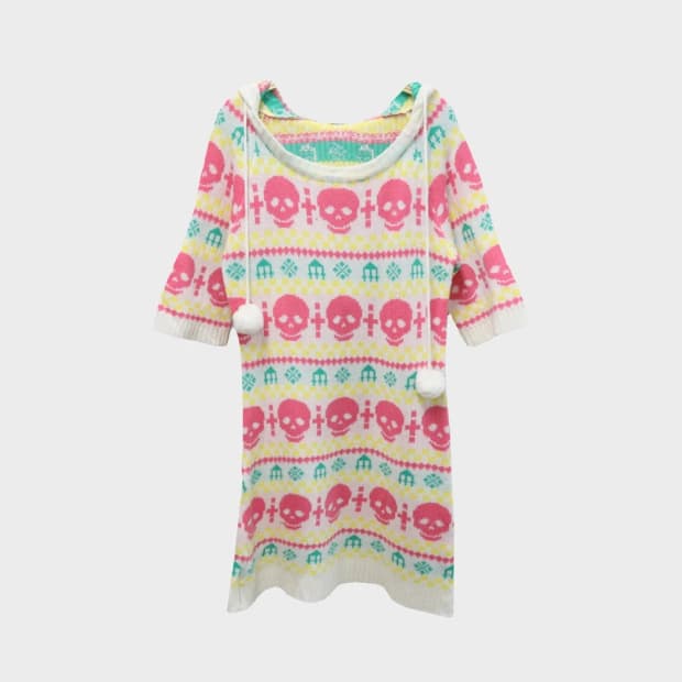 JE VOUDRAIS 스컬 후드 반팔 니트 원피스 61308